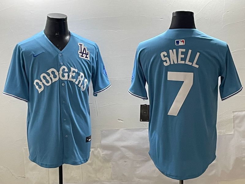 Men Los Angeles Dodgers 7 Snell Light Blue Joint Name 2025 Nike MLB Jersey style 6